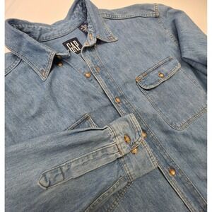 Gap Shirt Mens XL Blue Denim Medium Wash Western Cowboy‎ Workwear Classic